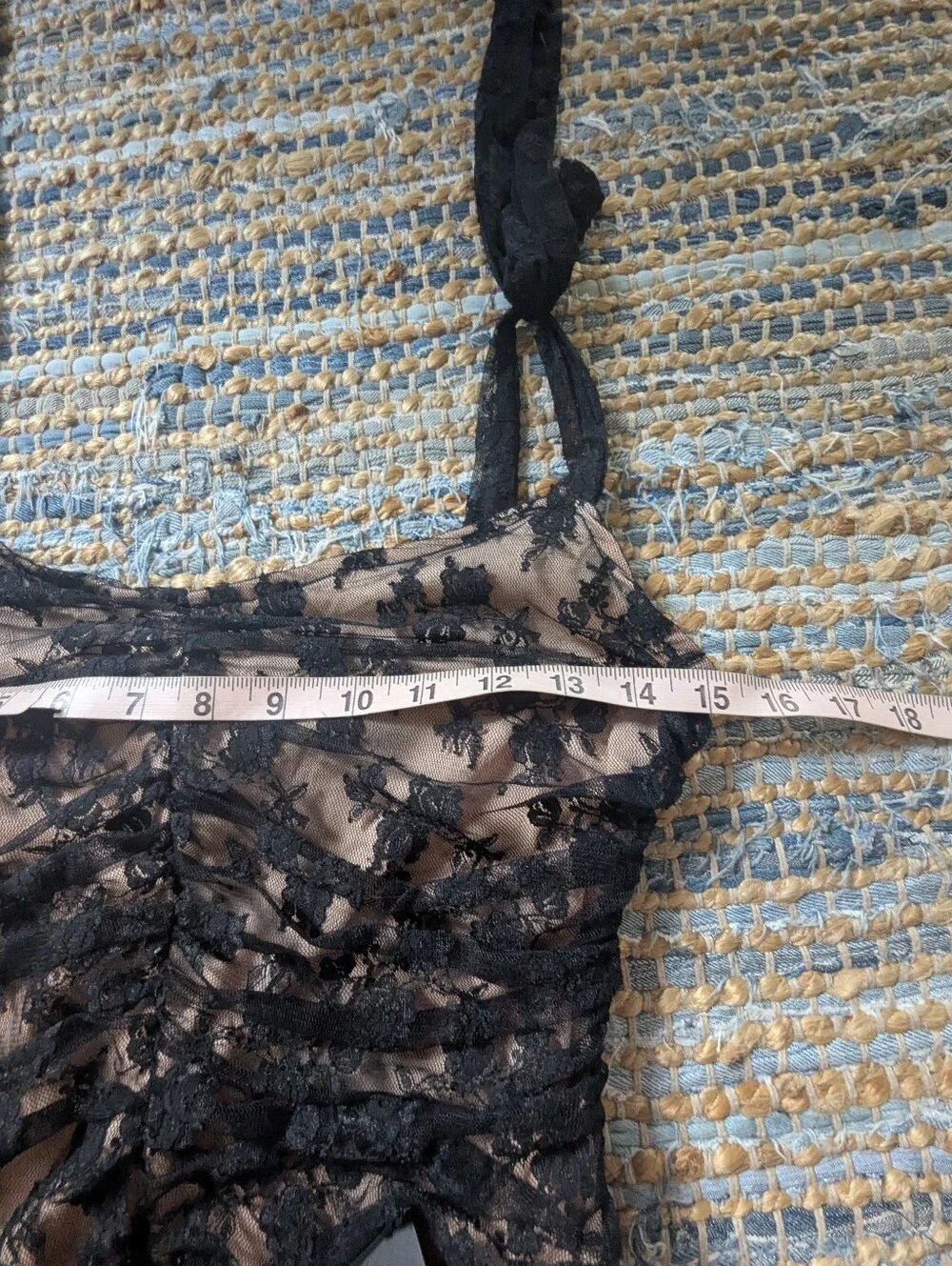 NWT Lulus Black Nude Lace Ruched Mesh Mini Dress M Sheer Goth Coquette 90s Vamp - Picture 6 of 11